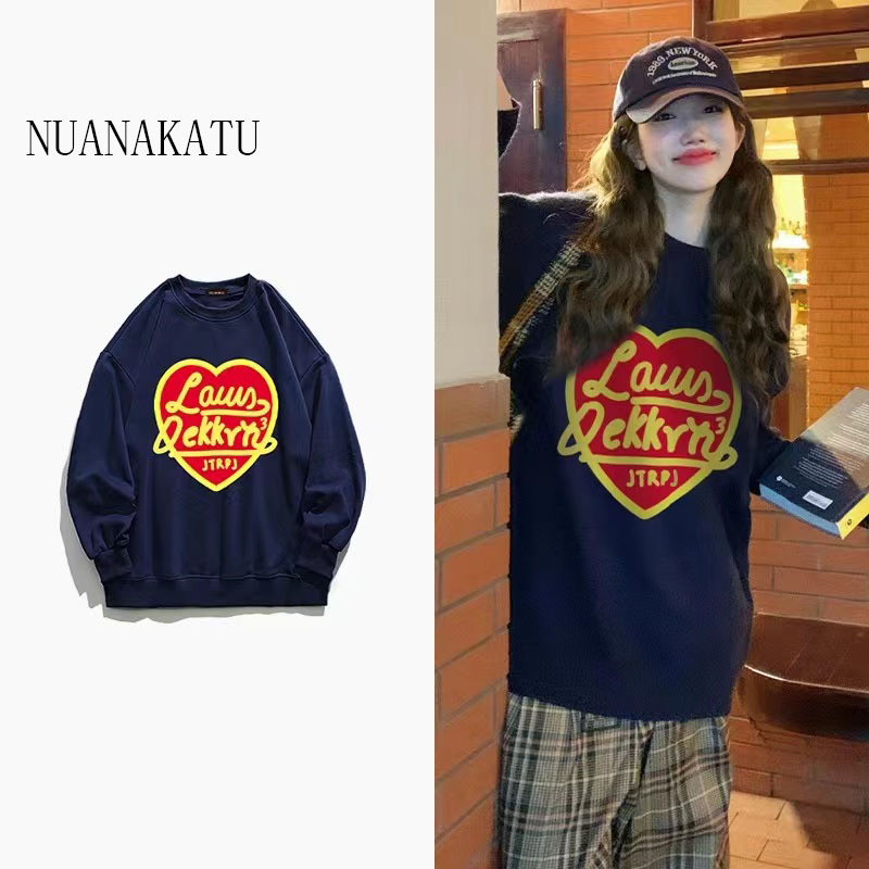 Nuankaitu 2026 Autumn/Winter New Loose Long-Sleeve T-Shirt for Women, Unique Oversized Fleece-Lined Thickened Crew Neck Sweatshirt for Men and Women