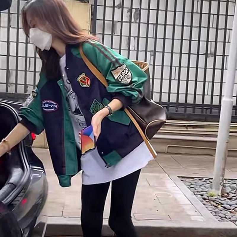 American-Style Baseball Jacket for Women, New Spring and Autumn Collection, European Style, Petite Pilot Jacket, Biker Jacket, Outdoor Windbreaker