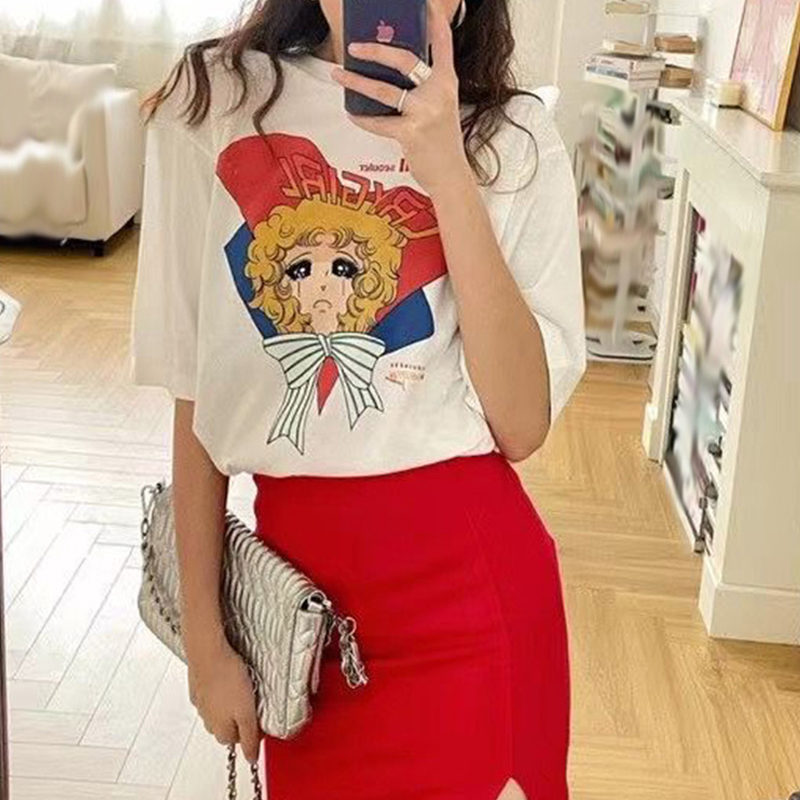 Short-Sleeved T-Shirt for Women, Mid-Length, Covering the Buttocks, New Summer Style Cartoon Anime Top, Pure Cotton Sailor Moon T-Shirt