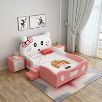 Children Cartoon Bed 1 2 m 1 5 m Single Modern Simple Leather Bed Boy Girl Solid Wood With Guardrails Princess Bed