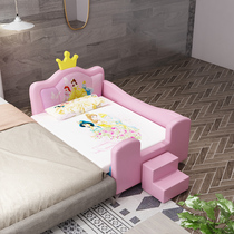 Children Cartoon White Snow Princess Bed Girl Modern Brief Genuine Leather Baby Widening Splicing Solid Wood Mesh Red Bed Mattress