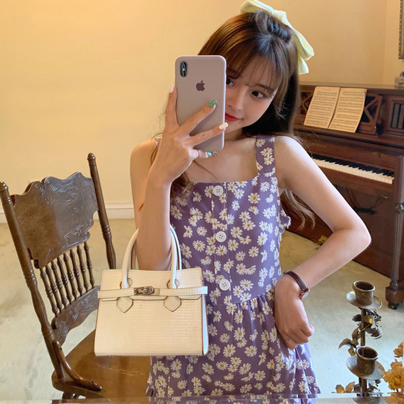 Dress 2022 New summer French style long dress First love small daisy Blossom Harness small Purple Ocean Dress