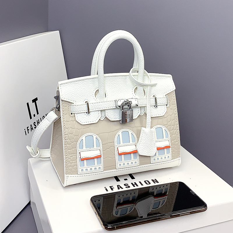 Handbag for Women, New Style, High-End Feel, Hand-Held, Crossbody, Platinum Bag, Small House 25, Cute Color-Blocking, Niche Design, Tote Bag