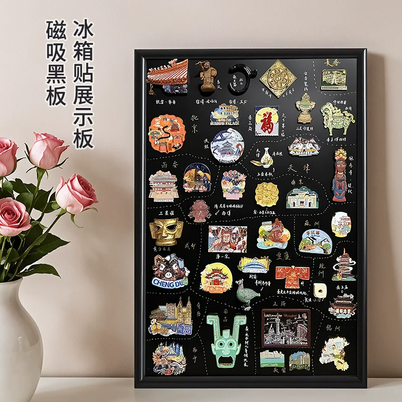 Fridge magnet, stand from natural wood, board, wall magnetic erasable enamel, cosmetic storage system, photo writing, training