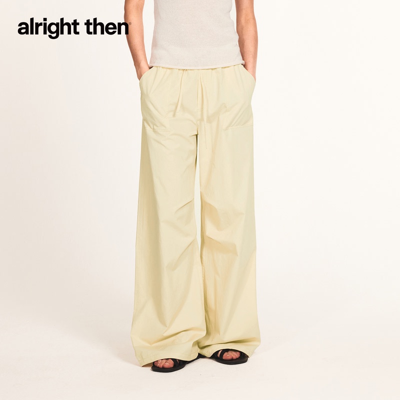 Alright Then, 100% Cotton Lightweight Breathable High-Waisted Drawstring Hem Parachute Pants Workwear Casual Pants