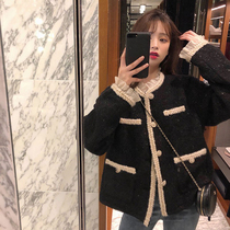 2021 autumn and winter new French style name Yuanyuan black small balsamic wind jacket female small sub thickened clip cotton advanced sensation short