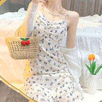2022 new advanced sensational tea hysteria first love snow spinning long dress Broken Flower Harnesses one-piece dress Two suits female summer