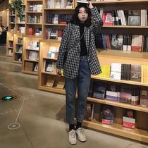 Hong Kong wind ins plaid blazer womens autumn and winter 2020 new casual retro short small suit top