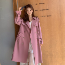 Lotus flower pink windbreaker jacket female mid-length small man 2020 new spring and autumn Korean version of high-end temperament popular coat