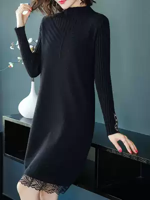 High-end large-size women's ladies dress, age-old foreign pie fat sister inside with coat bottom sweater skirt