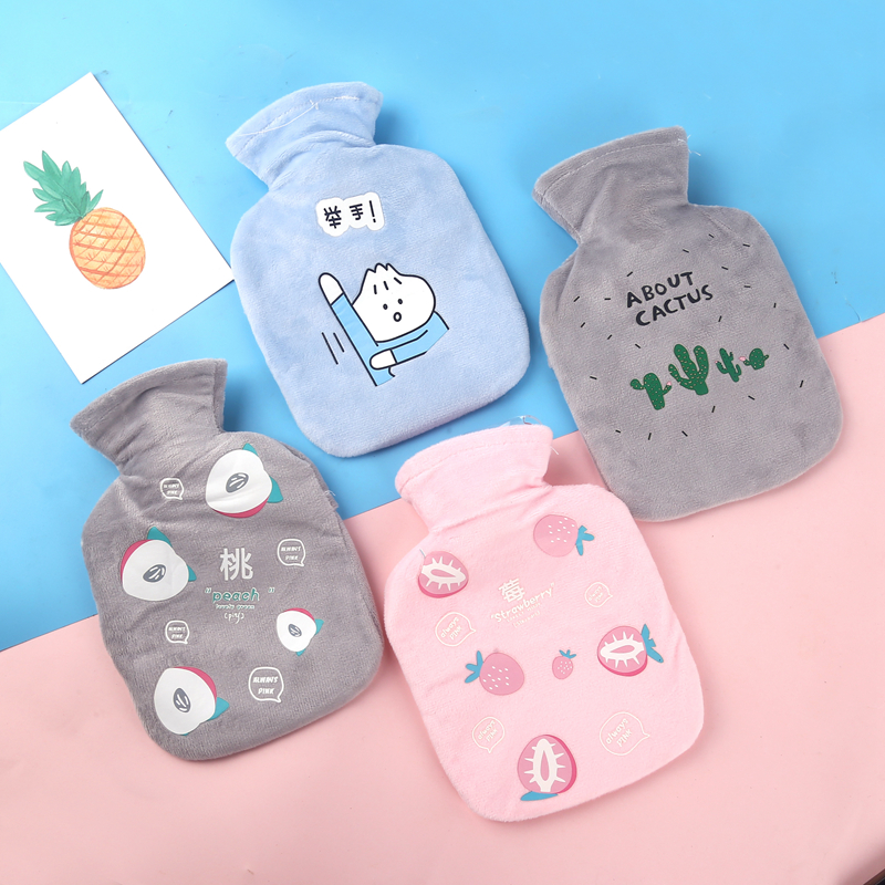 Water injection hot water bottle portable warm hand treasure Plush cloth cover thickened rubber water bag warm baby warm belly cute girl