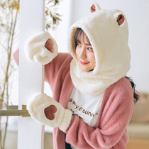 Hat Scarf Glove Set Korean students Joker simple love girl cute cartoon warm cycling thickened