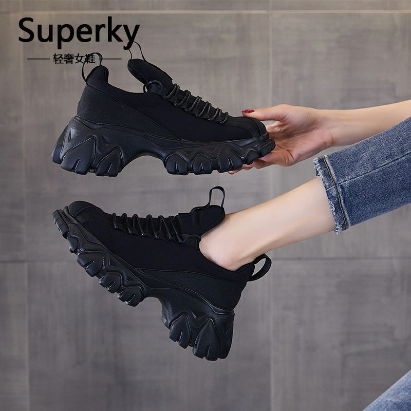 Black Old Daddy Shoes Women Ins Tide 2022 Spring Autumn New Breathable Hyperfire 100 Lap Casual Thick Bottom Heightening Women's Shoes