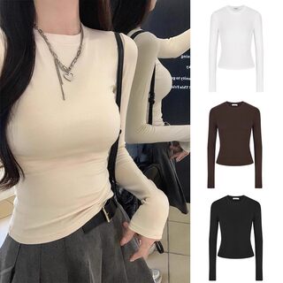 Mosesqueen solid color slim long-sleeved t-shirt for women 2025 bottoming versatile inner wear slimming top