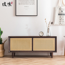 Shoe cabinet changing shoes stool integrated rattan knitted domestic door solid wood integrated by wall sittable entryway door ultra-thin day style