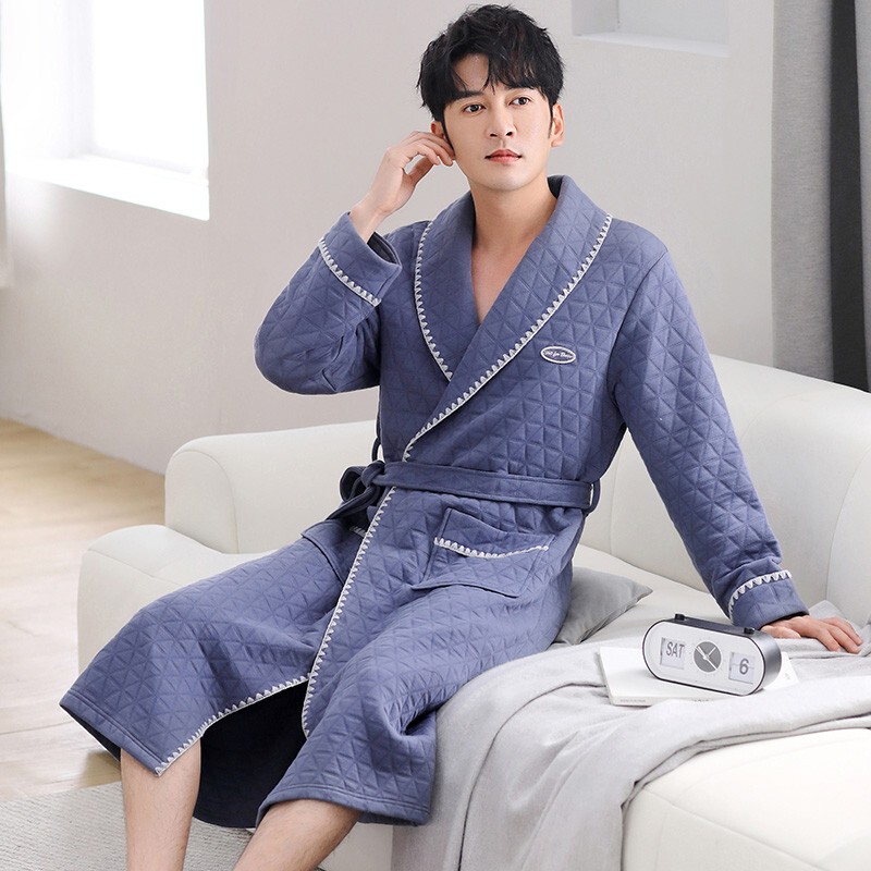 2026 Autumn and Winter New Men's Thickened Air Cotton Thermal Layered Sleepwear Simple Home Wear Bathrobe 2026 Autumn and Winter New Men's Thickened Air Cotton Thermal Layered Sleepwear Simple Home Wear Bathrobe
