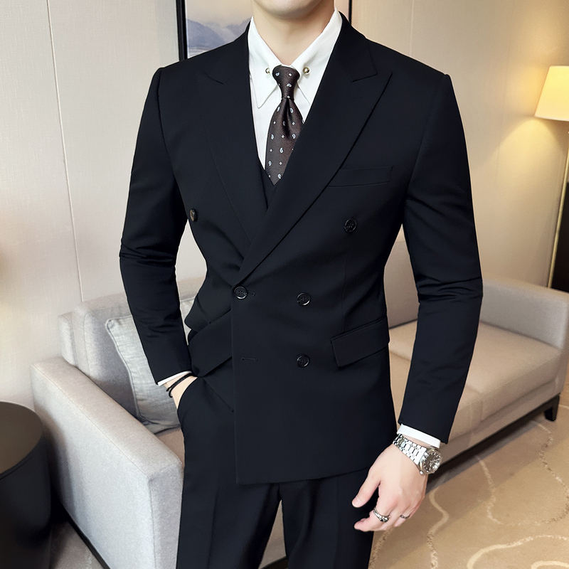 Double-Breasted Stylish Men's Suit Korean Style Slim Fit Business Formal Wear High-End Casual Commuting Blazer