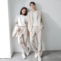 Summer thin straight-leg loose suit for men handsome Korean style couple wear lazy style casual suit jacket for women