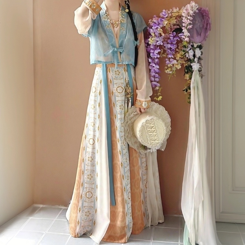 2026 New Tang Dynasty Hanfu Tang-Style Jacket Eight-Panel Skirt Han Elements National Style Daily Slimming Improved Suit for Summer Women