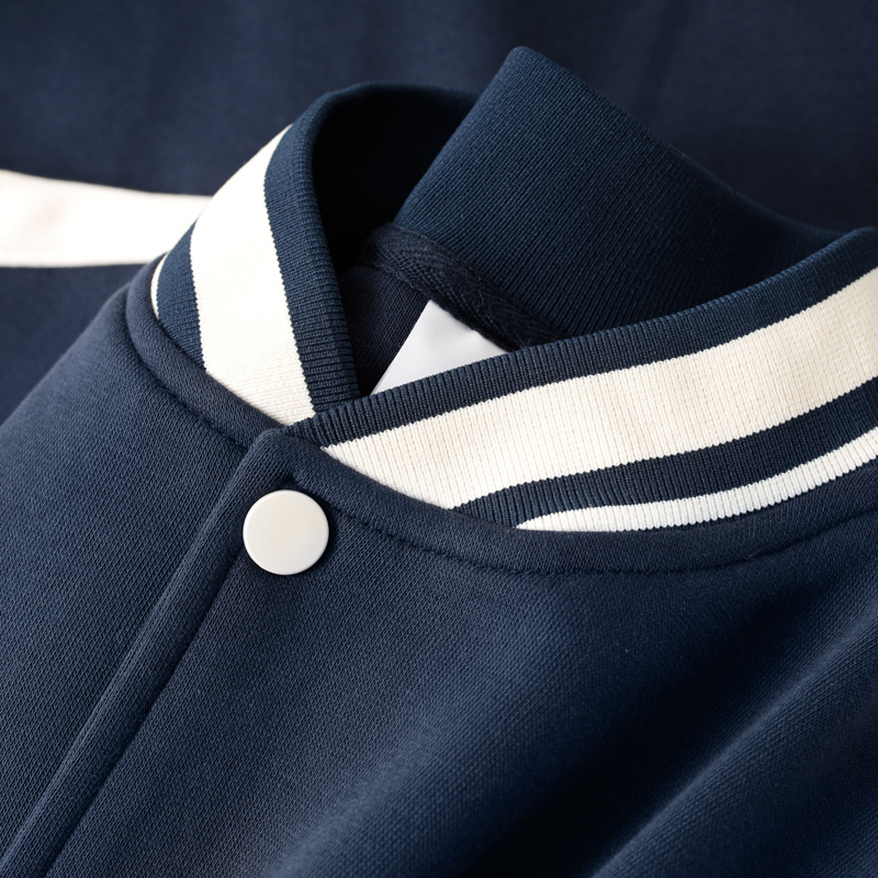 380g Heavyweight Navy Blue Baseball Jacket for Men, Spring and Autumn Dark Blue Navy American Casual Cardigan Jacket for Women