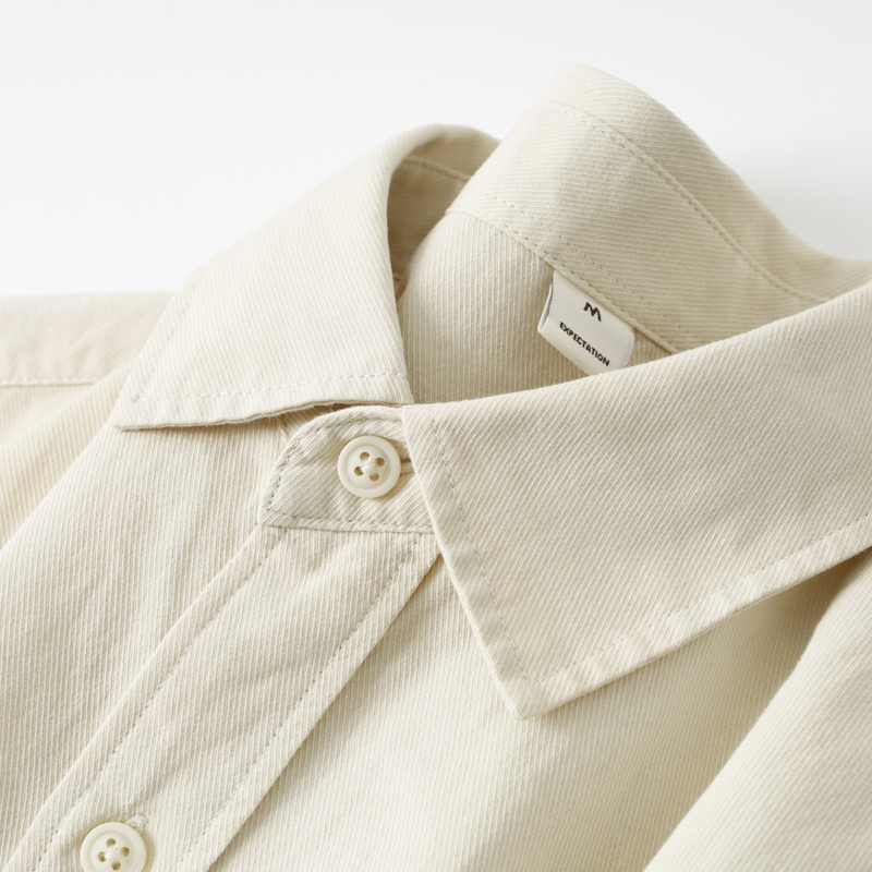 Retro Apricot Washed Cotton Long-Sleeved Shirt for Men, Off-White, Light Beige Casual Cardigan, Lapel American Style Top for Women, Summer