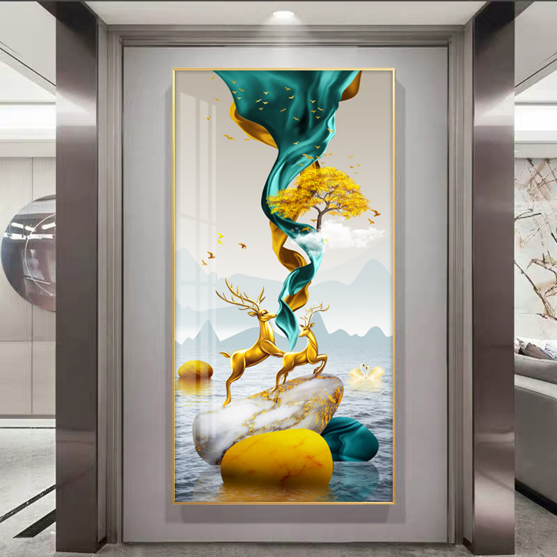 Entrance porch decoration painting aisle corridor vertical mural modern minimalist living room new Chinese light luxury diamond hanging painting