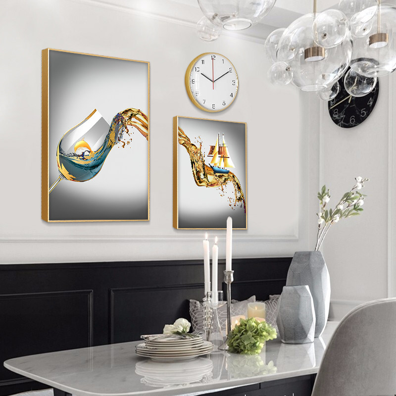 Living Room Decoration Painting Modern Brief Dining Room Sofa Background Wall Hanging Painting Wine Glasses Combo Hang Painting Creative Light Lavish Frescoes
