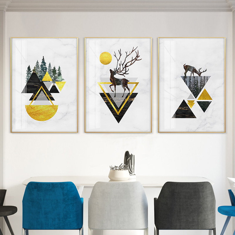 Light Extravaganza Painting New Chinese Style Modern Minimalist Dining Room Triptych Sofa Background Wall Hanging Painting Living-room Decoration Painting A Fortune Deer