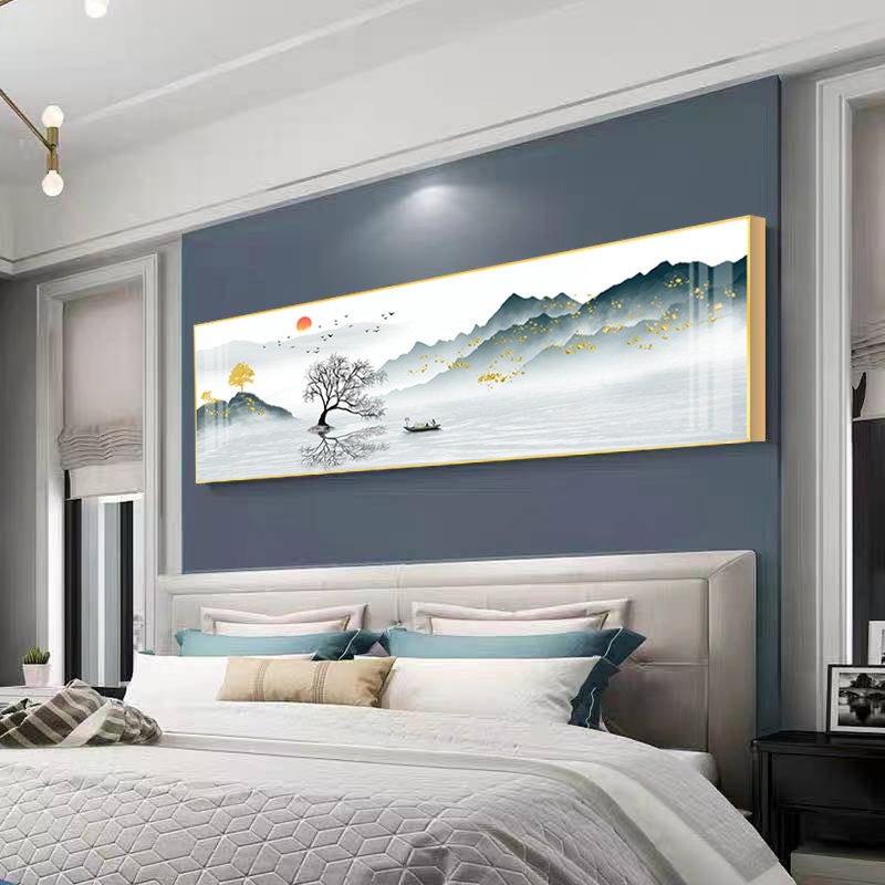 Modern bedroom bed hanging banner master bedroom decoration painting new Chinese living room minimal wall background sofa murals