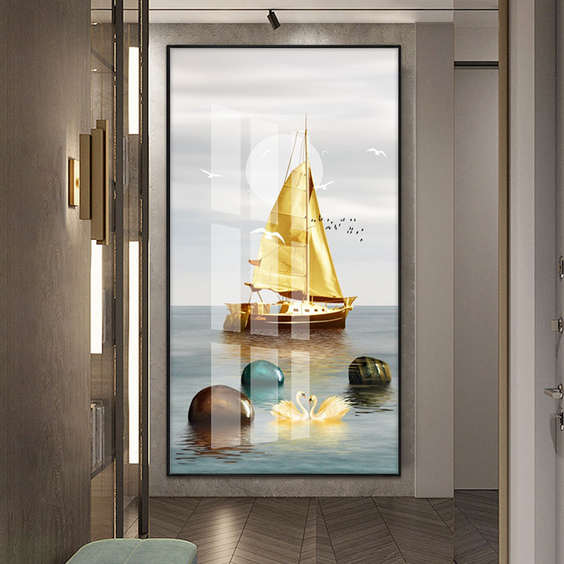 New Starter Genguan Decoration Painting Modern Brief Vertical Version Veranda Veranda Veranda Light Lavish Living Room Entrance Gold Deer Hang Painting