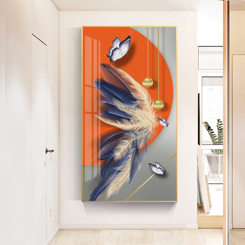 Entrance Xuanguan Decoration Painting Vertical Version Veranda Aisle Mural Painting Feather Inlaid Drilling Painting Modern Light Lavish Living Room Abstract Hanging Painting