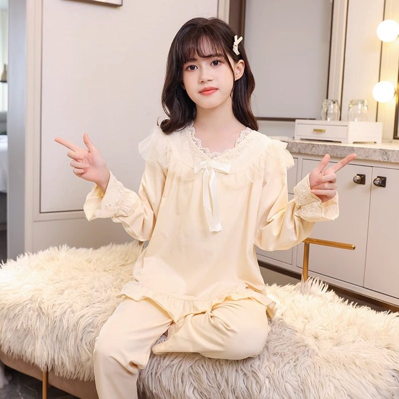 女の子向けのかわいいプリンセススタイルのパジャマ、春秋用子供用ホームウェアセット、2022年新スタイル、中～大サイズの子供用長袖