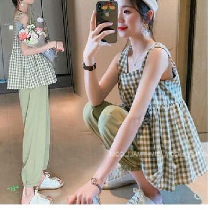 Maternity summer suit out of fashion 2021 new summer foreign style tide hot mom personality net red two-piece summer