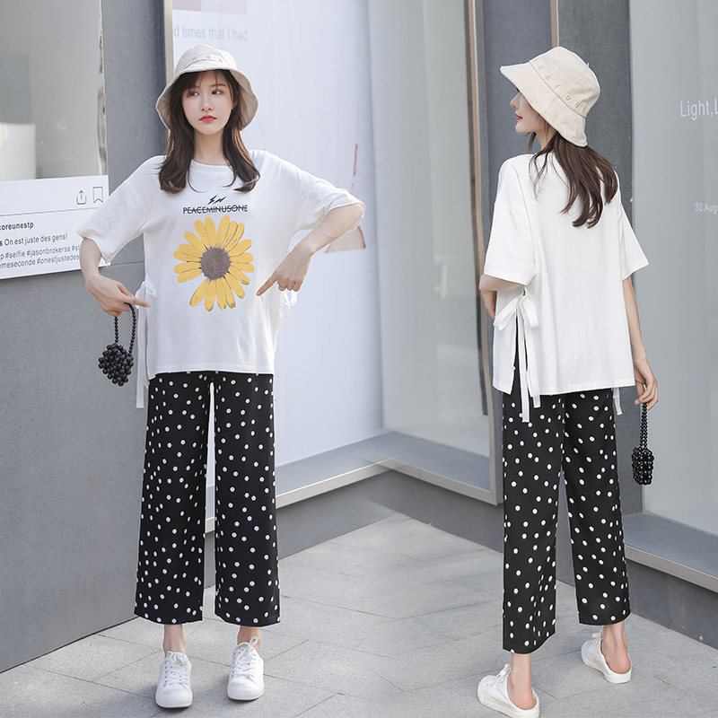 Pregnant women suit out of fashion Tidal Moms Two Sets Of Pregnant Women T-Shirts Fashion style Summer Loose Short Sleeves