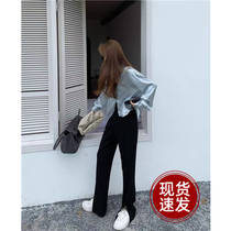 Pregnant Woman Front Open Fork Western Dress Pants South Korea Fashion Spring Autumn Clothing Thin Section Loose Casual Straight Barrel Tug Long Pants Summer Clothes