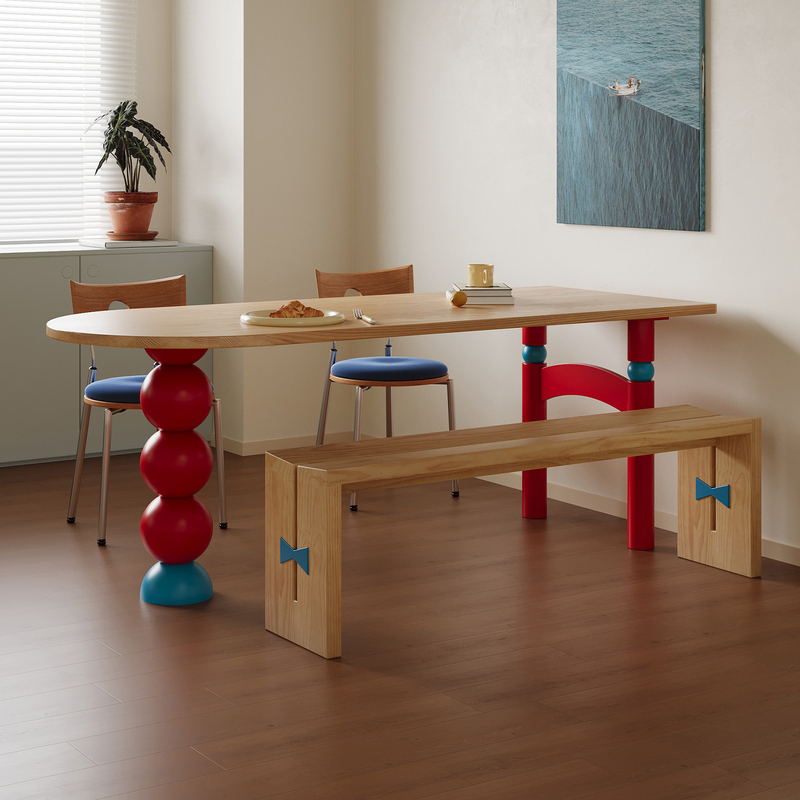 Dopamine Solid Wood Dining Table for Small Apartments, Memphis Color-Blocked Dining Table, Colorful Mid-Century Bauhaus Semi-Circular Wall-Mounted Desk Dopamine Solid Wood Dining Table for Small Apartments, Memphis Color-Blocked Dining Table, Colorful Mid-Century Bauhaus Semi-Circular Wall-Mounted Desk