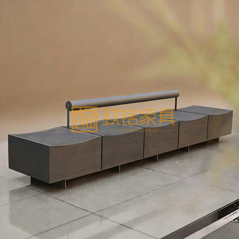 Nordic Minimalist Light Luxury Solid Wood Shopping Mall Clubhouse Exhibition Hall Lobby Rest Bench Outdoor Courtyard Designer Bench