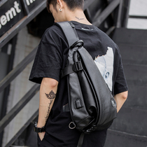 Hong Kong leather chest bag mens fashion trend shoulder bag Simple casual small backpack Sports messenger bag Mens bag