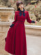 Early autumn new British retro femininity contrast color waist thin dress can be salty or sweet temperament red dress