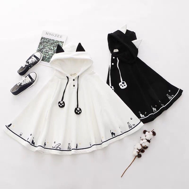 150kg Autumn and Winter Cute Cat Ear Fleece-Lined Thickened Student Coat Soft Girl Cape Shawl Outerwear