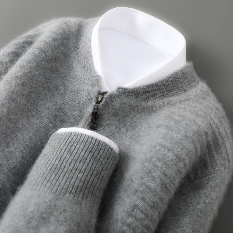 Autumn and Winter New Pure Wool Cardigan Men's Baseball Collar Thickened Zipper Knitted Sweater Fashionable Loose Casual Jacket