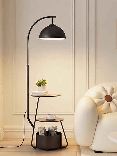Guji Home Vintage Style Living Room Floor Lamp with Storage Shelf, Integrated Table Lamp, Bedroom Bedside Ambiance Light