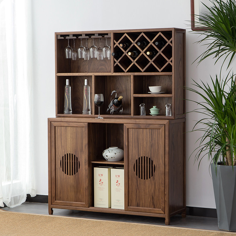 New Chinese Solid Wood Wine Cabinet Black Walnut Wood Modern Minima Dining Cabinet Old Elm Wood Solid Wood Tea Cabinet Locker