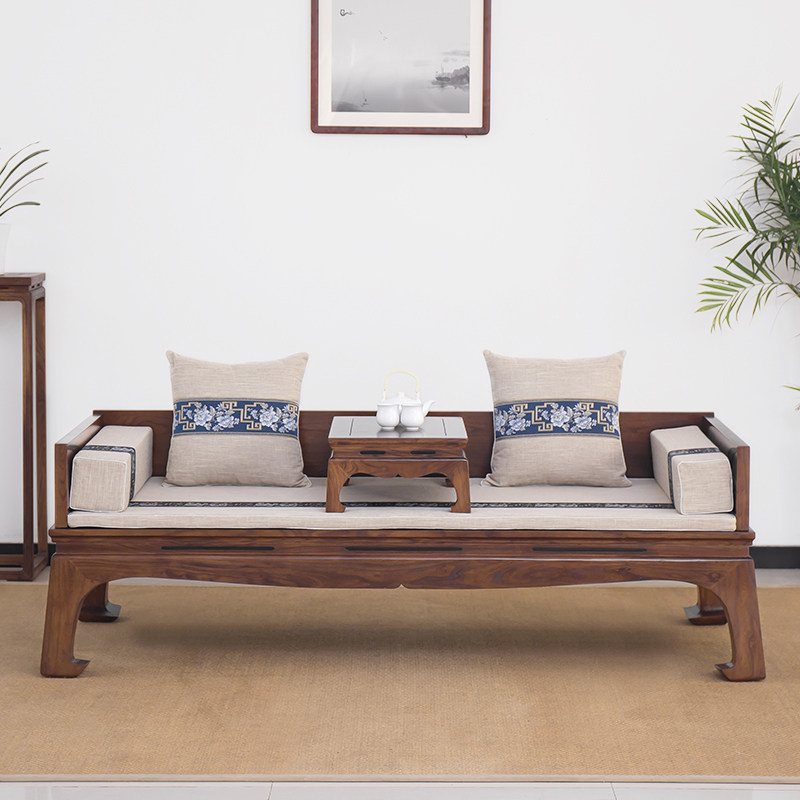 New Chinese solid wood bed with three sets of modern minimalist Rohan tatami bed and tenon and old elm living-room home innate