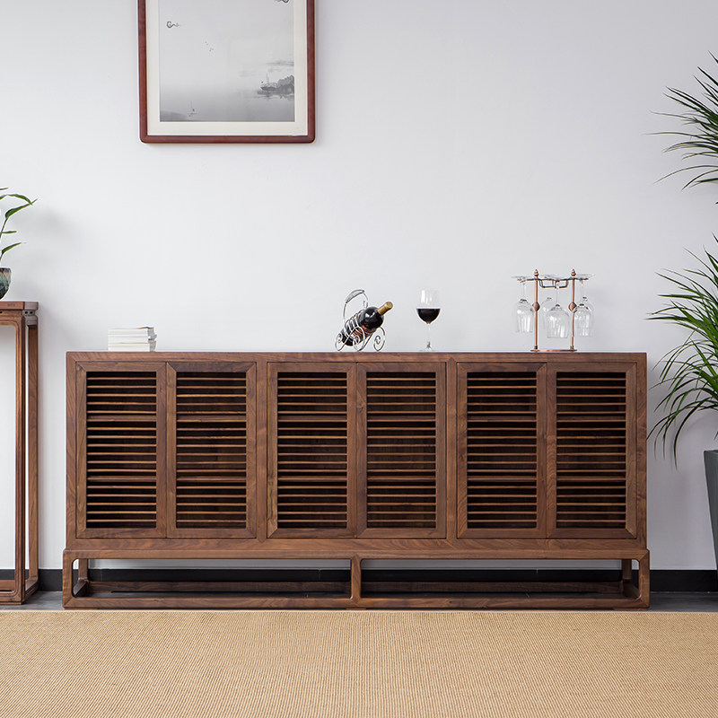 New Chinese Old Elm Wood Six Door Dining Cabinet Solid Wood Shoes Cabinet Black Walnuts Zen's Furniture Cabinet Tea Xuanguancabinet