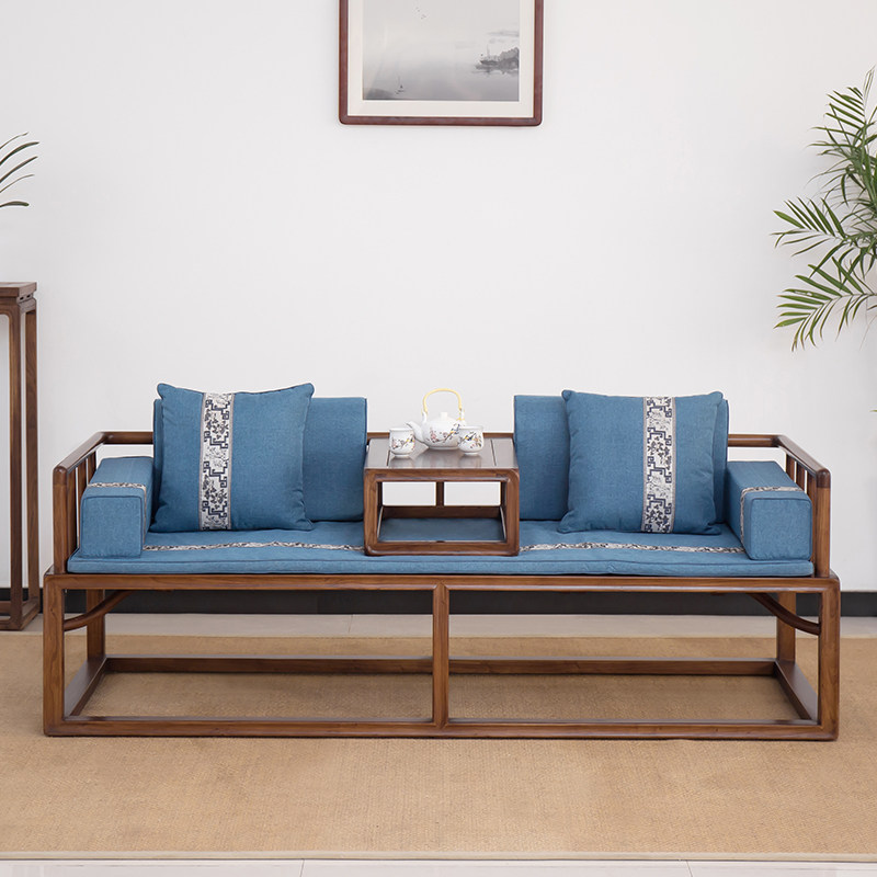 New Chinese style Bed All Solid Wood Minimalist Zen Meditation Furniture Modern Living-room Sofa Bed Imitation Rohan Cao Princess Bed