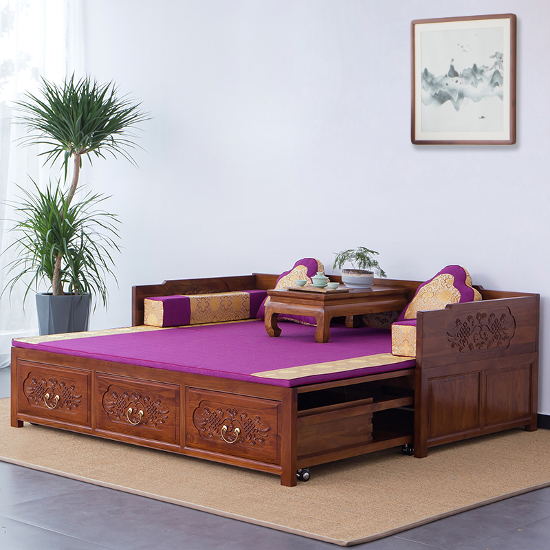 Old Elm Wood New Chinese Solid Wood Push-and-pull Bed Zen bed Zen Furniture Bed Surround Caved Elm Living-room Sofa Expensive courteslate
