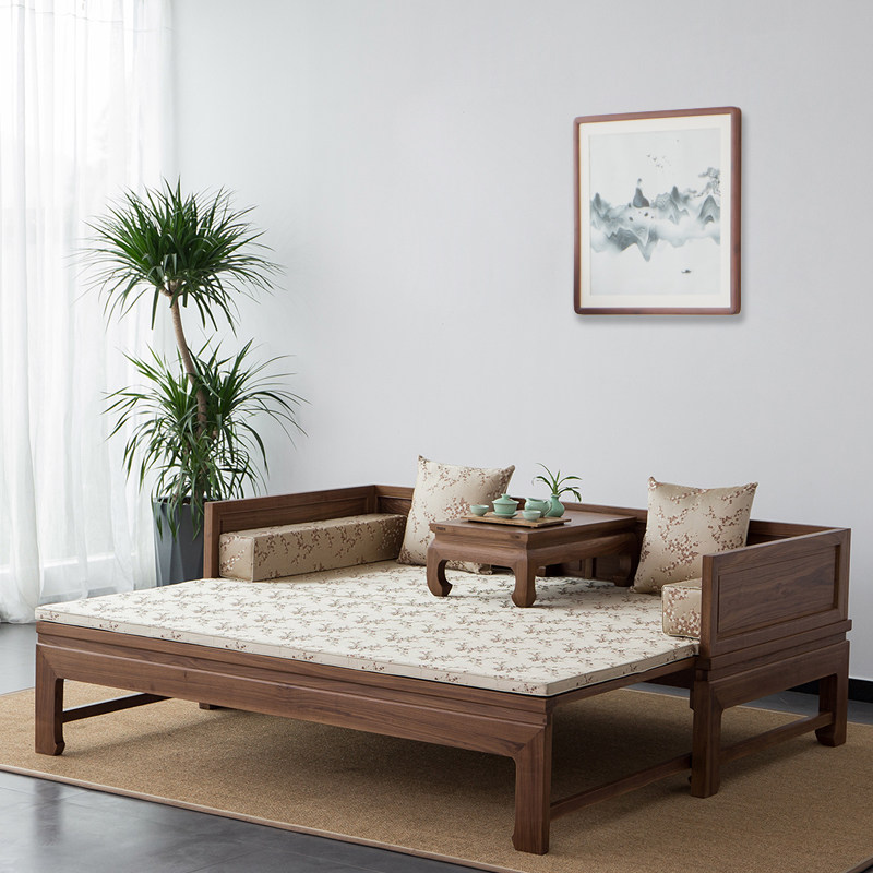 New Chinese Furniture Old Elm Elm Wood Black Walnut Color Flex Push-and-pull BED CAVED IN BEDROOM LIVING-ROOM TEA ROOM SOFA BED SOFA BED ROOM SOFA BED