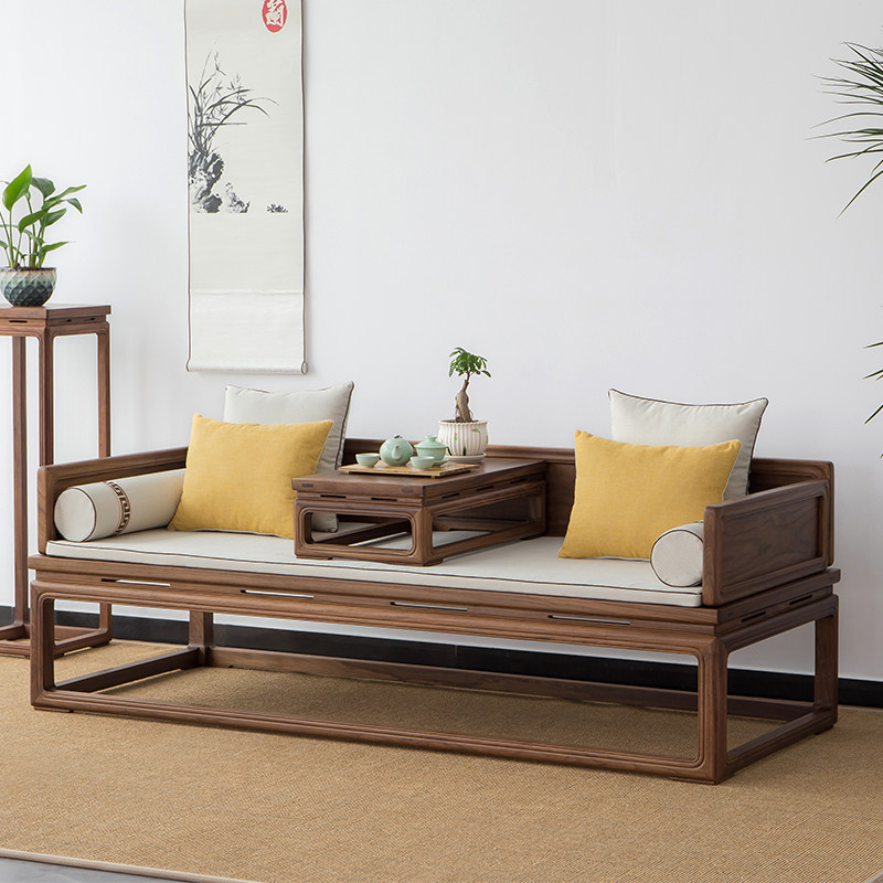 Old Elm Wood Solid Wood Bed New Chinese Sofa Bed NORTH AMERICAN BLACK WALNUTS ROHAN TATAMI SINGLE BED LIVING ROOM SOFA