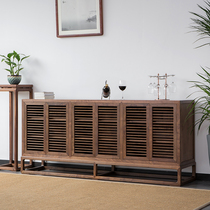 New Chinese style Old elm six-door dining side cabinet Solid wood shoe cabinet Black walnut Zen furniture locker Tea entrance cabinet